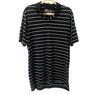 RLX Ralph Lauren Men’s Medium Black Striped Collared Casual Golf Polo Shirt